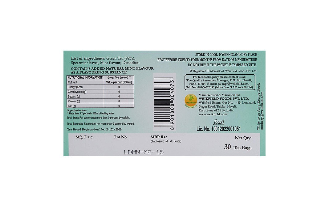 Eco Valley Natural Green Tea Dandelion & Mint   Box  30 pcs